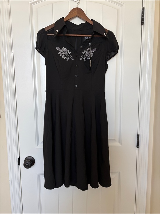 Hell Bunny Dresses & Skirts - Hell Bunny Black Embroidered Collared Midi Dress